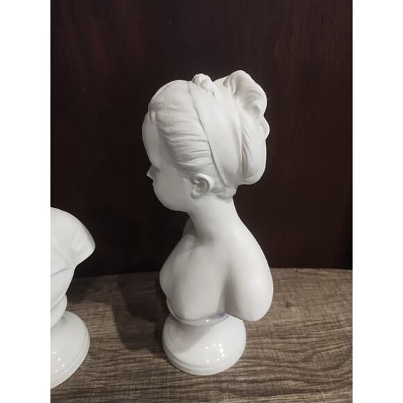 Pair Busts Girl Woman Andrea by Sadek Sculptures Made In Japan White Lot of 2 - Picture 3 of 12